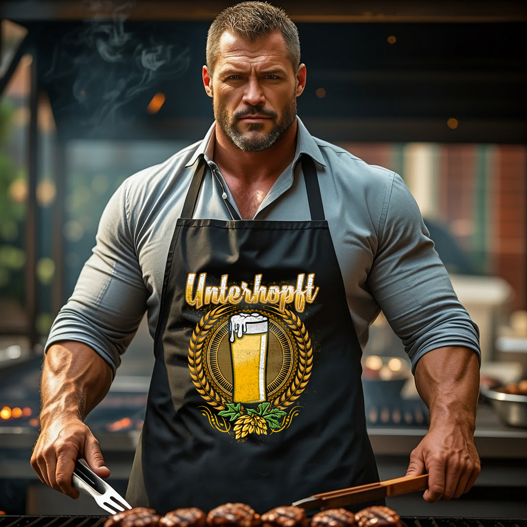 Grillschürze – „Unterhopft“ – BBQ Schürze mit Spruch für Männer