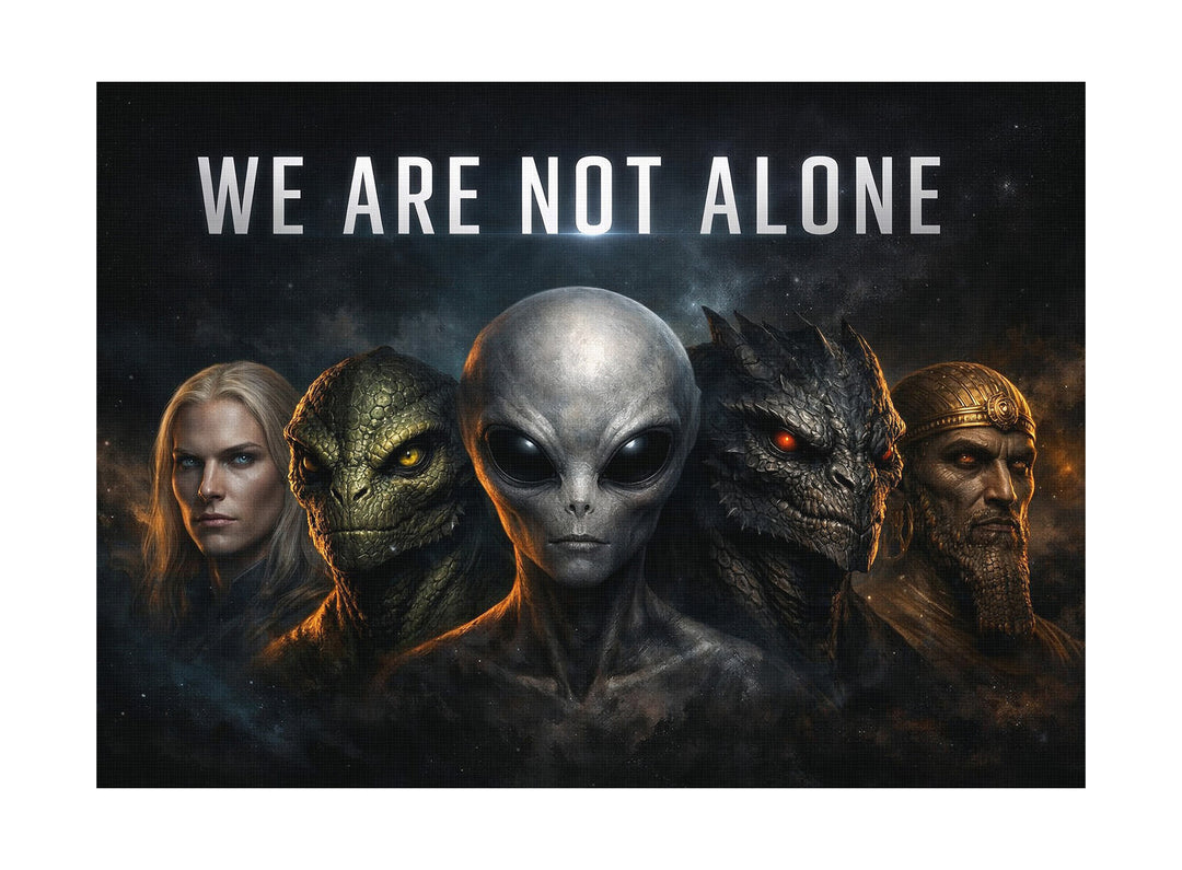 We Are Not Alone Leinwand | Alien Bild Grey Reptiloid Sci Fi Weltraum Fantasy Deko
