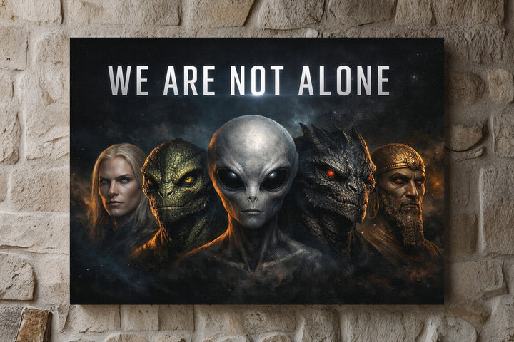 We Are Not Alone Leinwand | Alien Bild Grey Reptiloid Sci Fi Weltraum Fantasy Deko