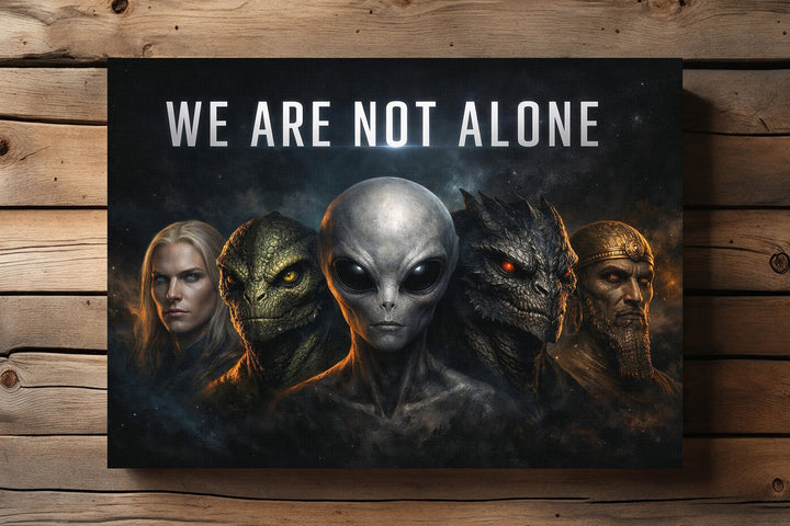 We Are Not Alone Leinwand | Alien Bild Grey Reptiloid Sci Fi Weltraum Fantasy Deko