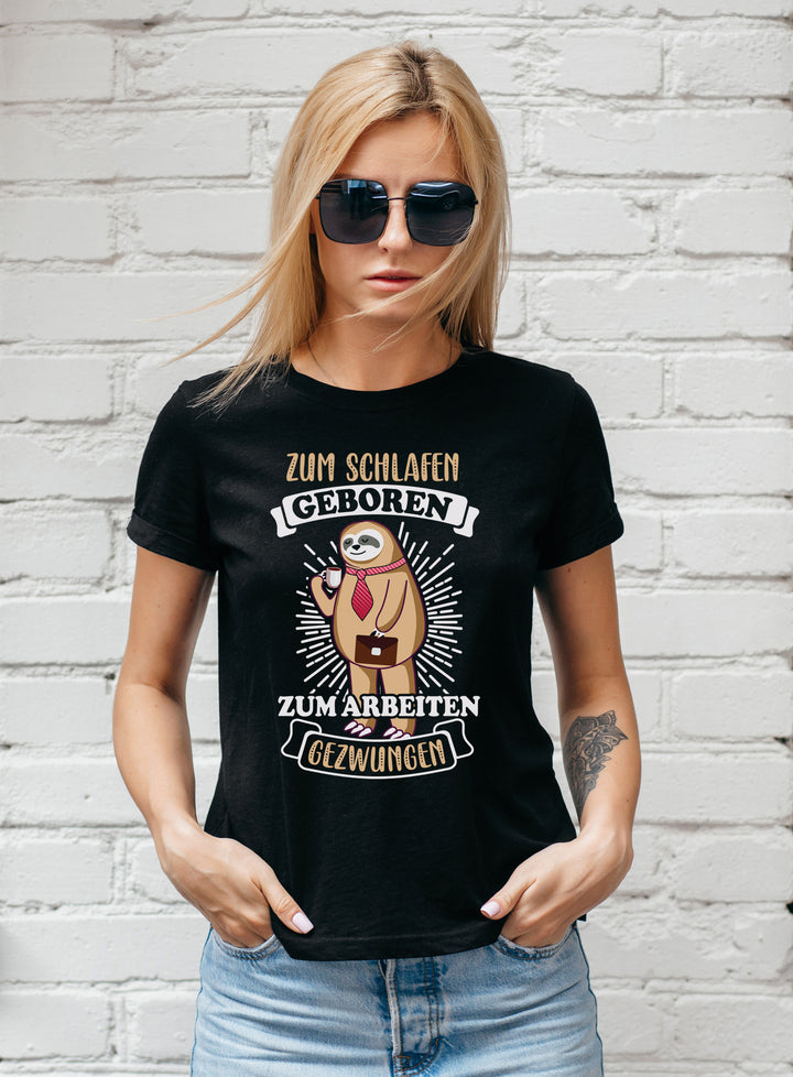 Zum Schlafen geboren Damen T-Shirt | Faultier Chillen Pyjama | M1